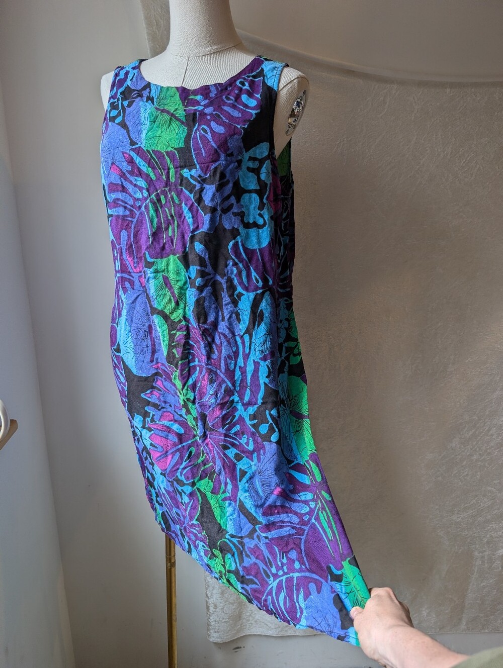 Vivid Purples Blues Tropical Rayon Midi Tank Top Dress Peppermint Bay